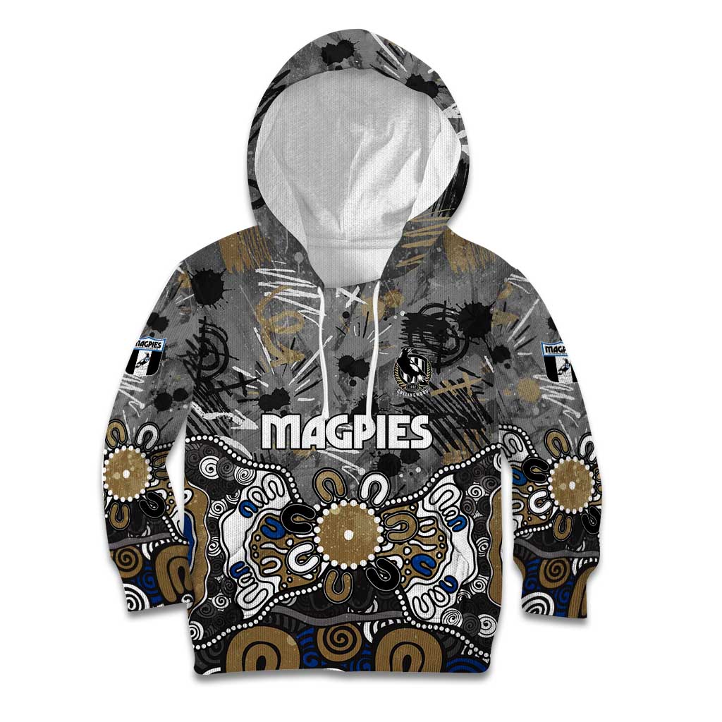 Personalized Collingwood Magpies Kid Hoodie Aboriginal Dot Painting Graffiti Style