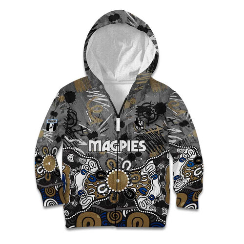 Personalized Collingwood Magpies Kid Hoodie Aboriginal Dot Painting Graffiti Style