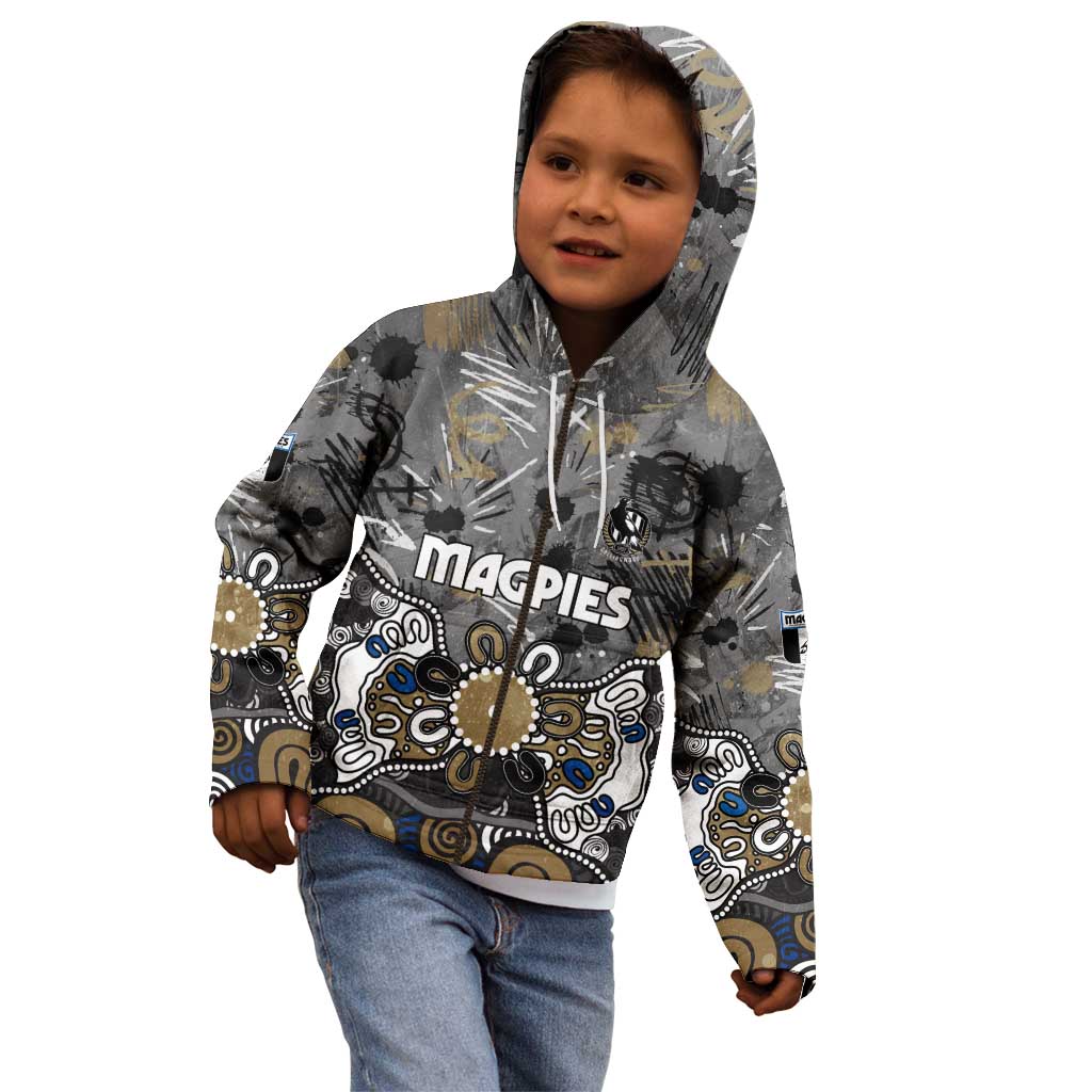 Personalized Collingwood Magpies Kid Hoodie Aboriginal Dot Painting Graffiti Style