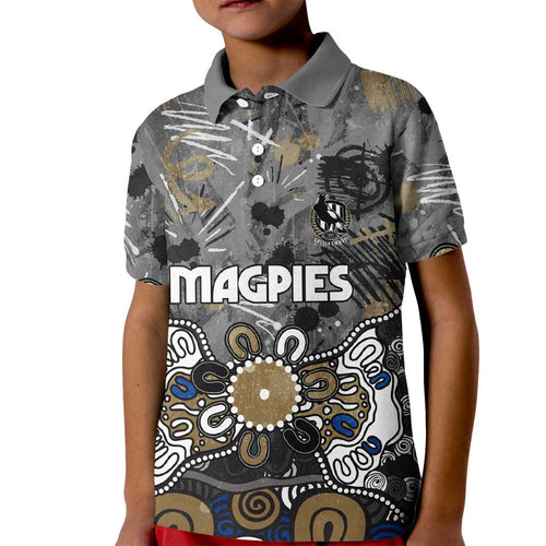 Personalized Collingwood Magpies Kid Polo Shirt Aboriginal Dot Painting Graffiti Style