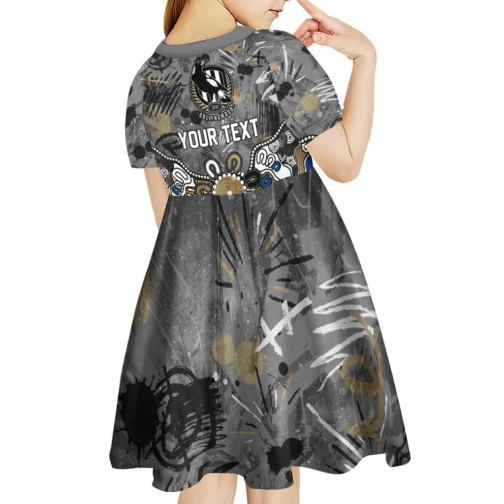 Personalized Collingwood Magpies Kid Short Sleeve Dress Aboriginal Dot Painting Graffiti Style