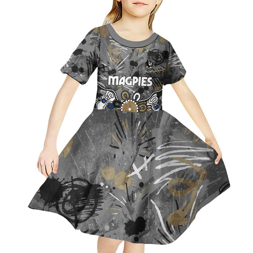 Personalized Collingwood Magpies Kid Short Sleeve Dress Aboriginal Dot Painting Graffiti Style