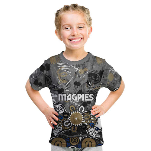 Personalized Collingwood Magpies Kid T Shirt Aboriginal Dot Painting Graffiti Style