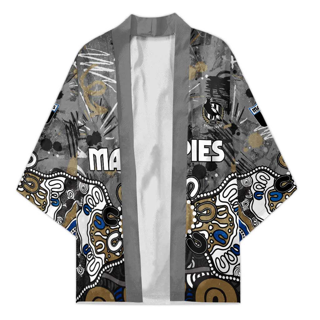 Personalized Collingwood Magpies Kimono Aboriginal Dot Painting Graffiti Style