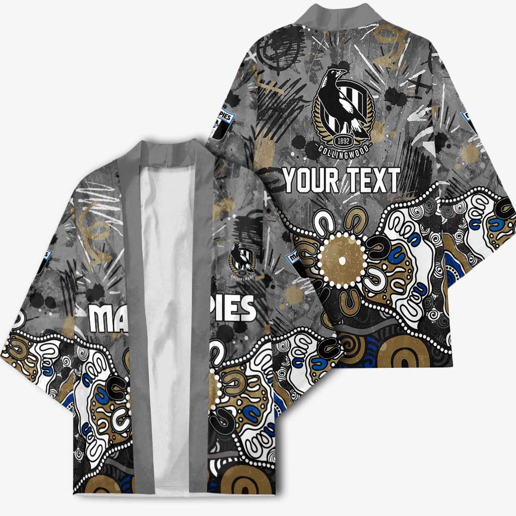 Personalized Collingwood Magpies Kimono Aboriginal Dot Painting Graffiti Style