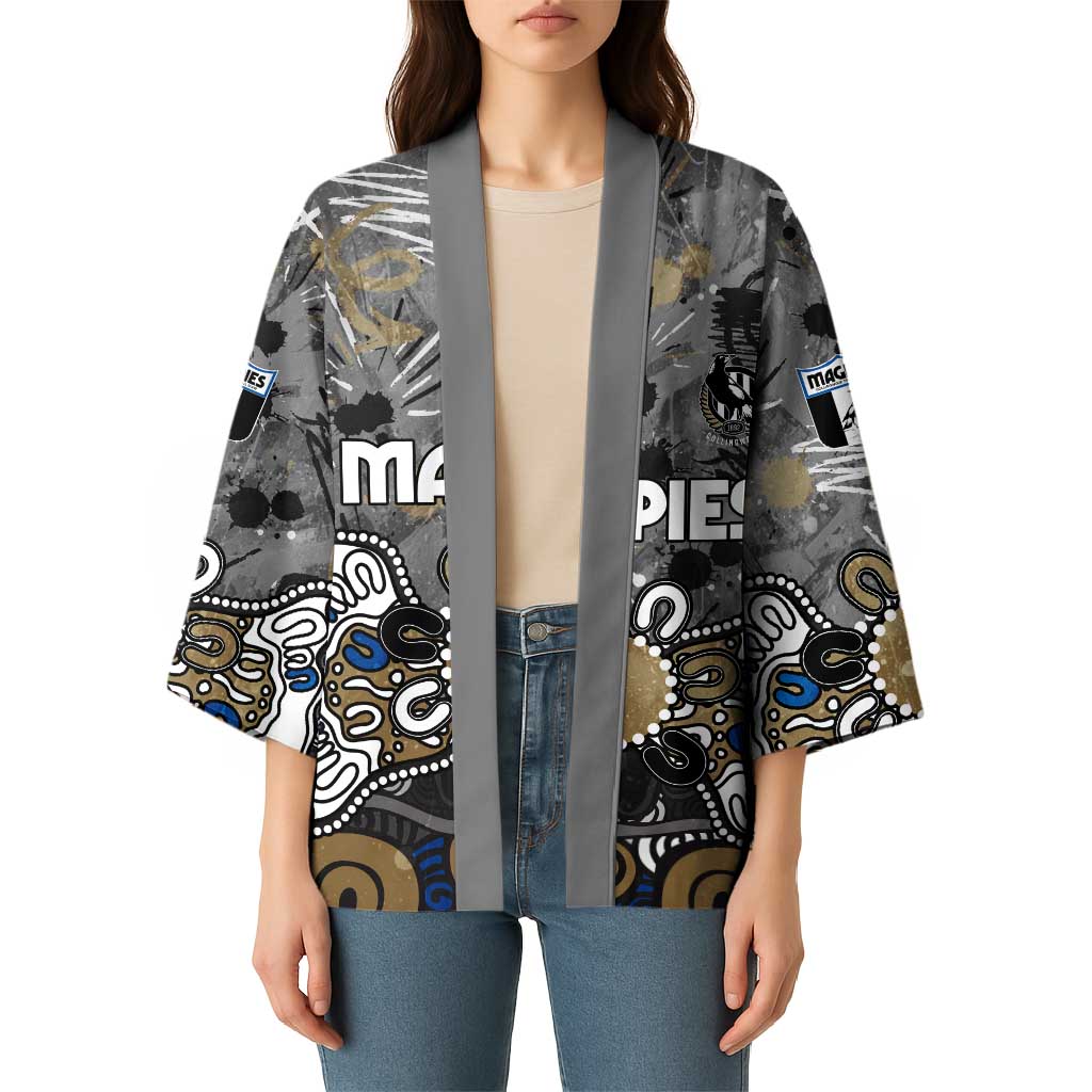 Personalized Collingwood Magpies Kimono Aboriginal Dot Painting Graffiti Style