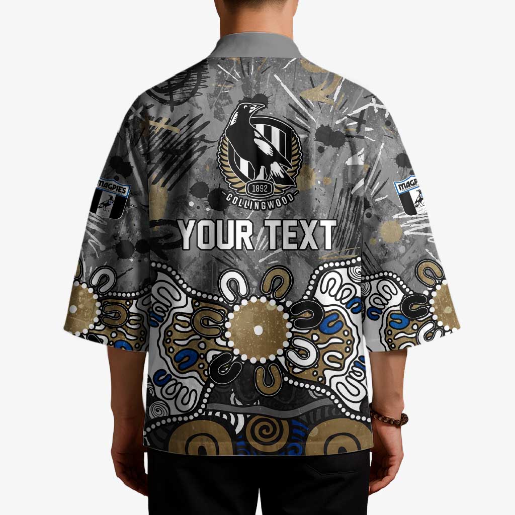 Personalized Collingwood Magpies Kimono Aboriginal Dot Painting Graffiti Style