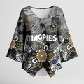 Personalized Collingwood Magpies Kimono Sleeve Blouse Aboriginal Dot Painting Graffiti Style