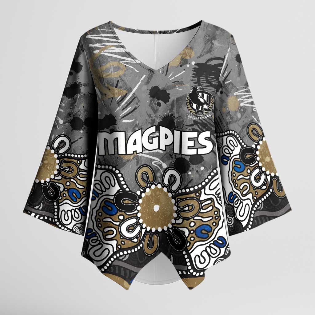 Personalized Collingwood Magpies Kimono Sleeve Blouse Aboriginal Dot Painting Graffiti Style