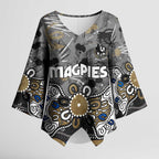 Personalized Collingwood Magpies Kimono Sleeve Blouse Aboriginal Dot Painting Graffiti Style