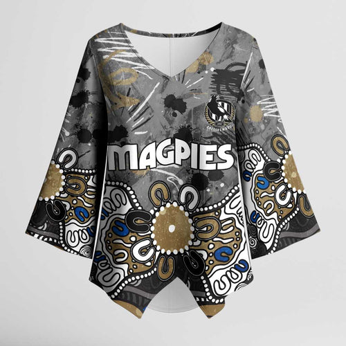 Personalized Collingwood Magpies Kimono Sleeve Blouse Aboriginal Dot Painting Graffiti Style