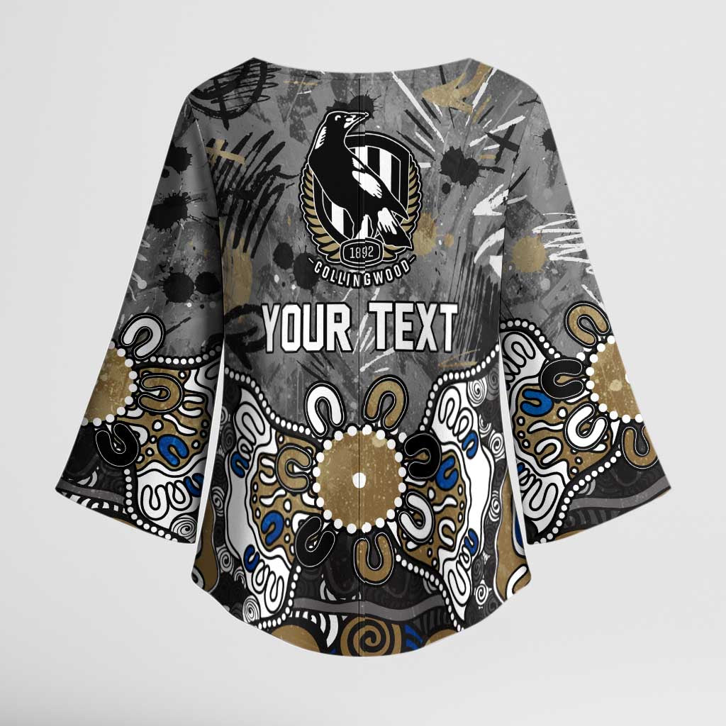 Personalized Collingwood Magpies Kimono Sleeve Blouse Aboriginal Dot Painting Graffiti Style
