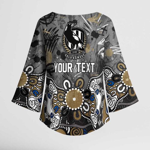 Personalized Collingwood Magpies Kimono Sleeve Blouse Aboriginal Dot Painting Graffiti Style