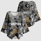 Personalized Collingwood Magpies Kimono Sleeve Blouse Aboriginal Dot Painting Graffiti Style