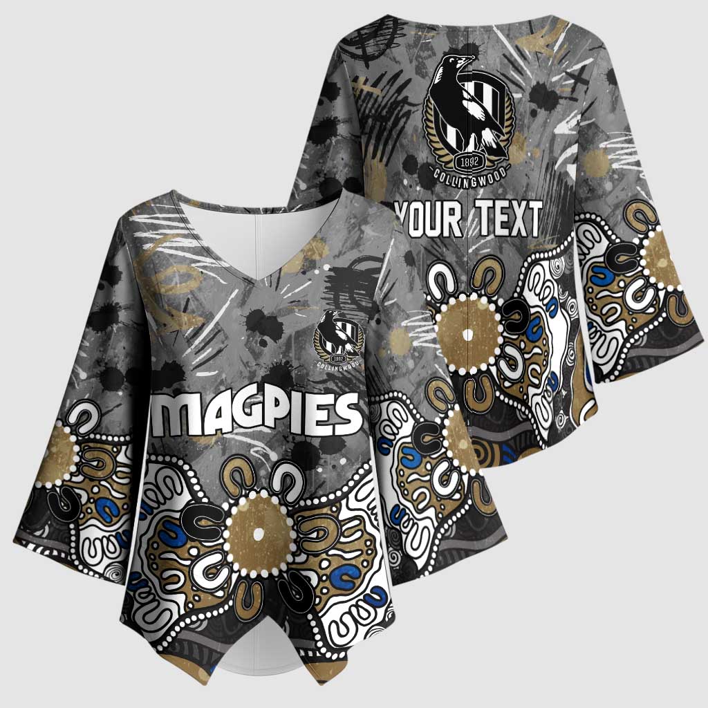 Personalized Collingwood Magpies Kimono Sleeve Blouse Aboriginal Dot Painting Graffiti Style