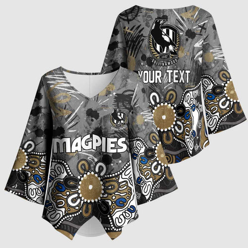 Personalized Collingwood Magpies Kimono Sleeve Blouse Aboriginal Dot Painting Graffiti Style