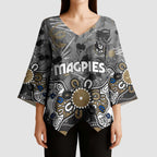 Personalized Collingwood Magpies Kimono Sleeve Blouse Aboriginal Dot Painting Graffiti Style