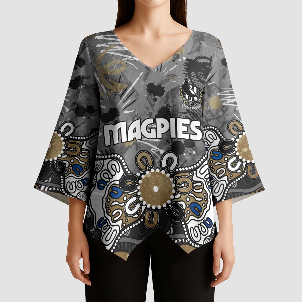 Personalized Collingwood Magpies Kimono Sleeve Blouse Aboriginal Dot Painting Graffiti Style