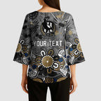 Personalized Collingwood Magpies Kimono Sleeve Blouse Aboriginal Dot Painting Graffiti Style