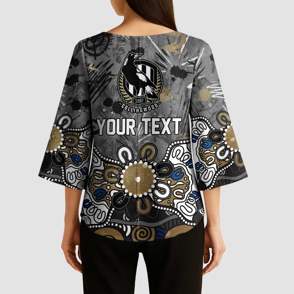 Personalized Collingwood Magpies Kimono Sleeve Blouse Aboriginal Dot Painting Graffiti Style