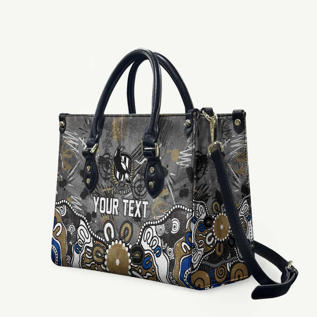 Personalized Collingwood Magpies Leather Bag Aboriginal Dot Painting Graffiti Style