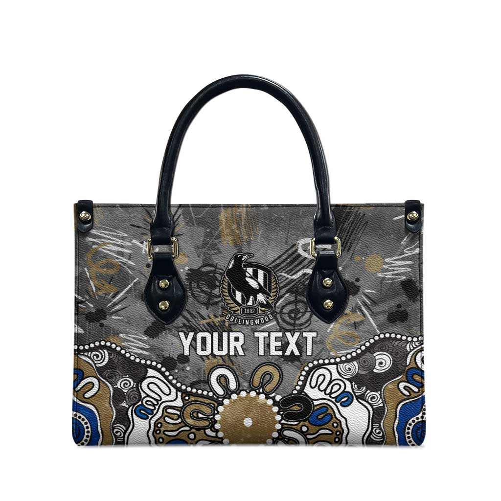 Personalized Collingwood Magpies Leather Bag Aboriginal Dot Painting Graffiti Style