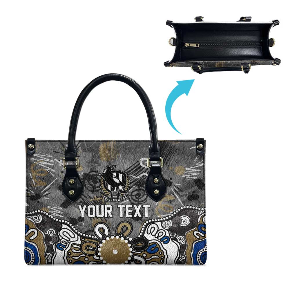 Personalized Collingwood Magpies Leather Bag Aboriginal Dot Painting Graffiti Style