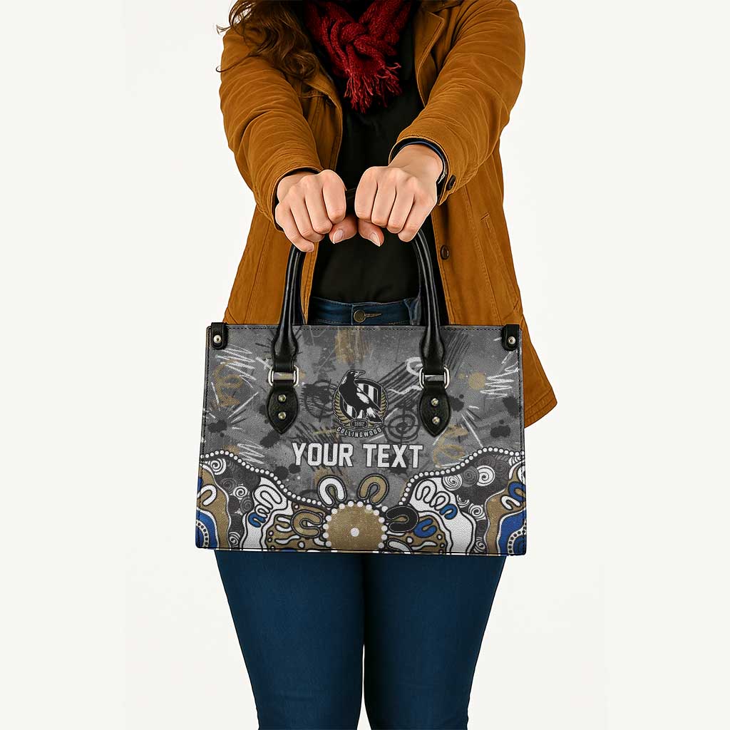 Personalized Collingwood Magpies Leather Bag Aboriginal Dot Painting Graffiti Style