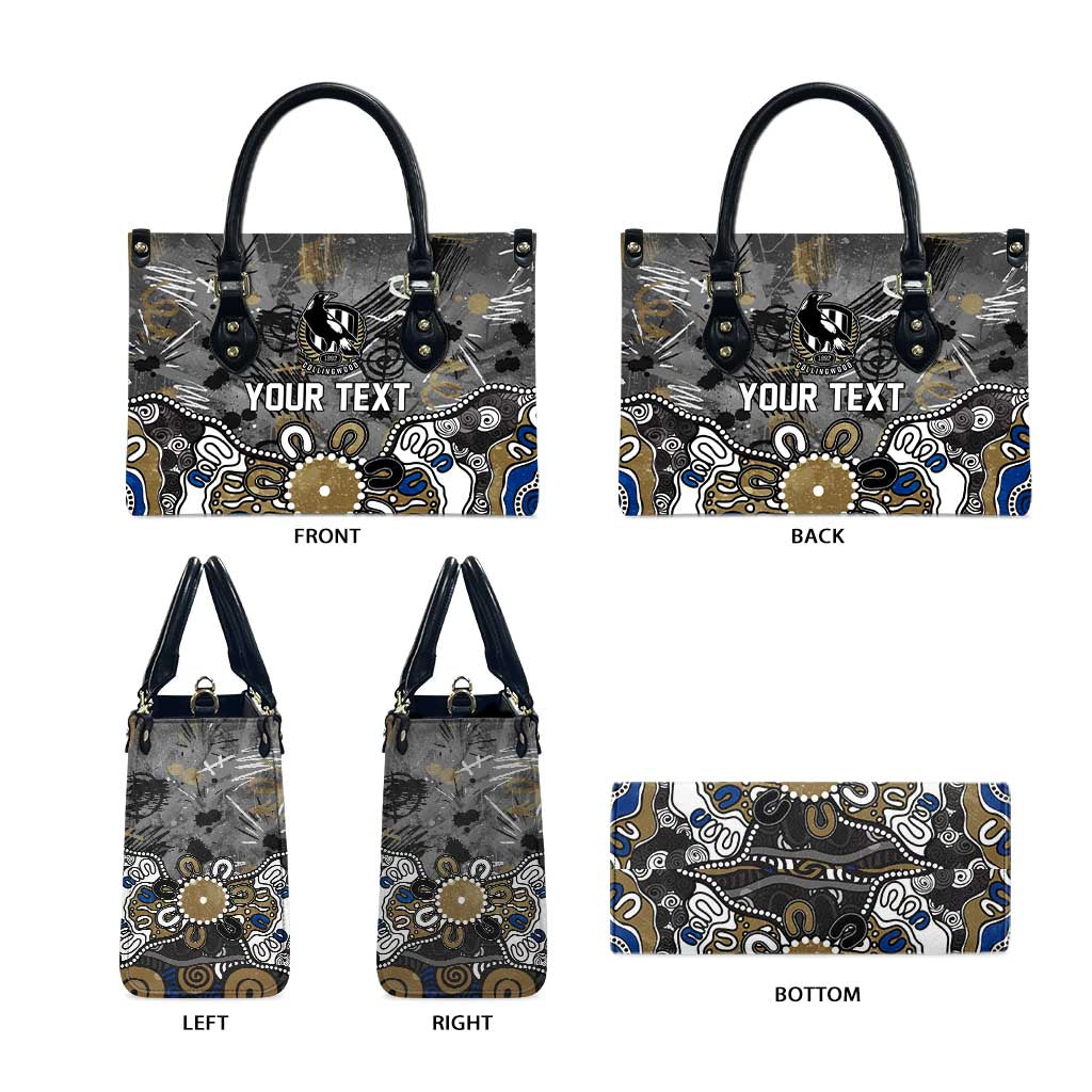 Personalized Collingwood Magpies Leather Bag Aboriginal Dot Painting Graffiti Style