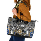 Personalized Collingwood Magpies Leather Tote Bag Aboriginal Dot Painting Graffiti Style