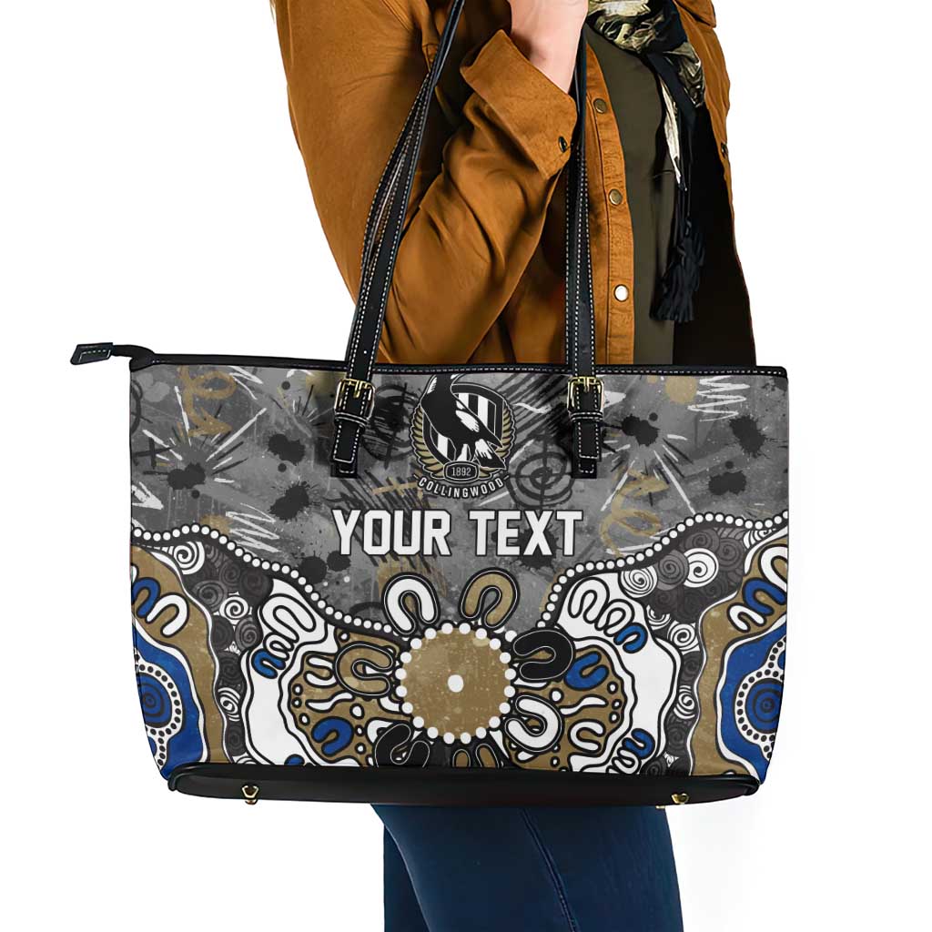 Personalized Collingwood Magpies Leather Tote Bag Aboriginal Dot Painting Graffiti Style