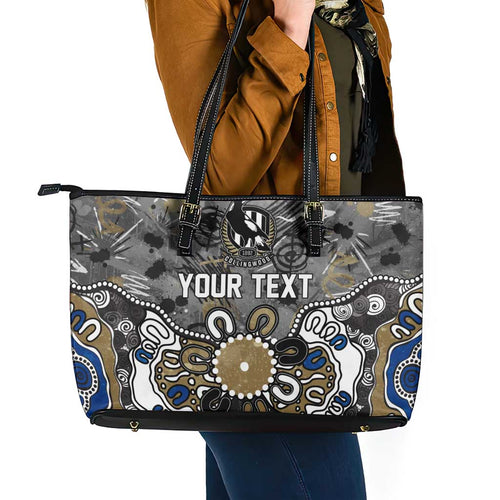 Personalized Collingwood Magpies Leather Tote Bag Aboriginal Dot Painting Graffiti Style