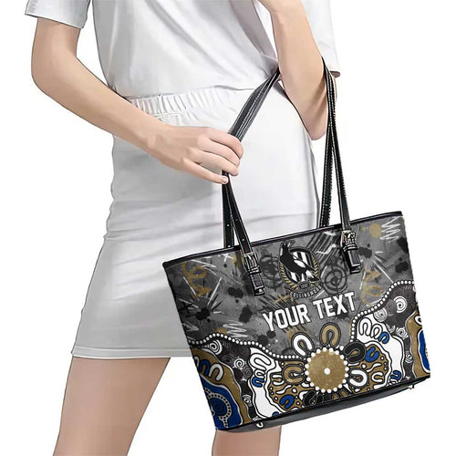 Personalized Collingwood Magpies Leather Tote Bag Aboriginal Dot Painting Graffiti Style