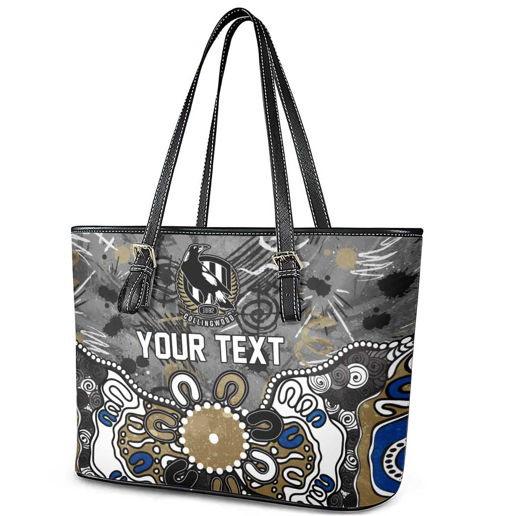 Personalized Collingwood Magpies Leather Tote Bag Aboriginal Dot Painting Graffiti Style