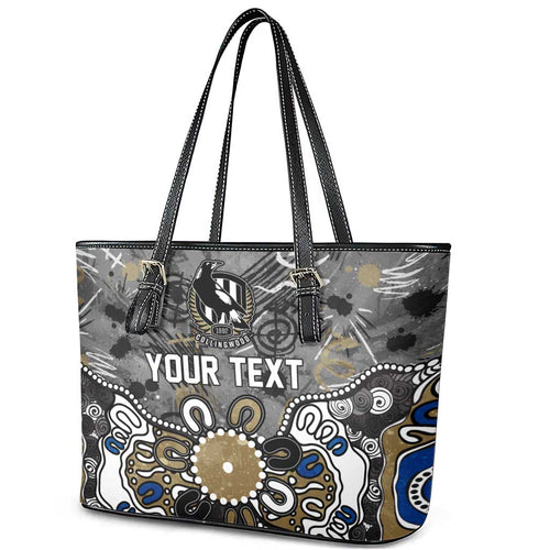 Personalized Collingwood Magpies Leather Tote Bag Aboriginal Dot Painting Graffiti Style