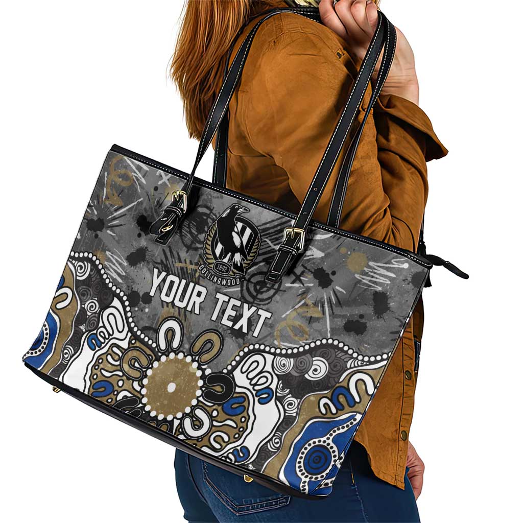 Personalized Collingwood Magpies Leather Tote Bag Aboriginal Dot Painting Graffiti Style