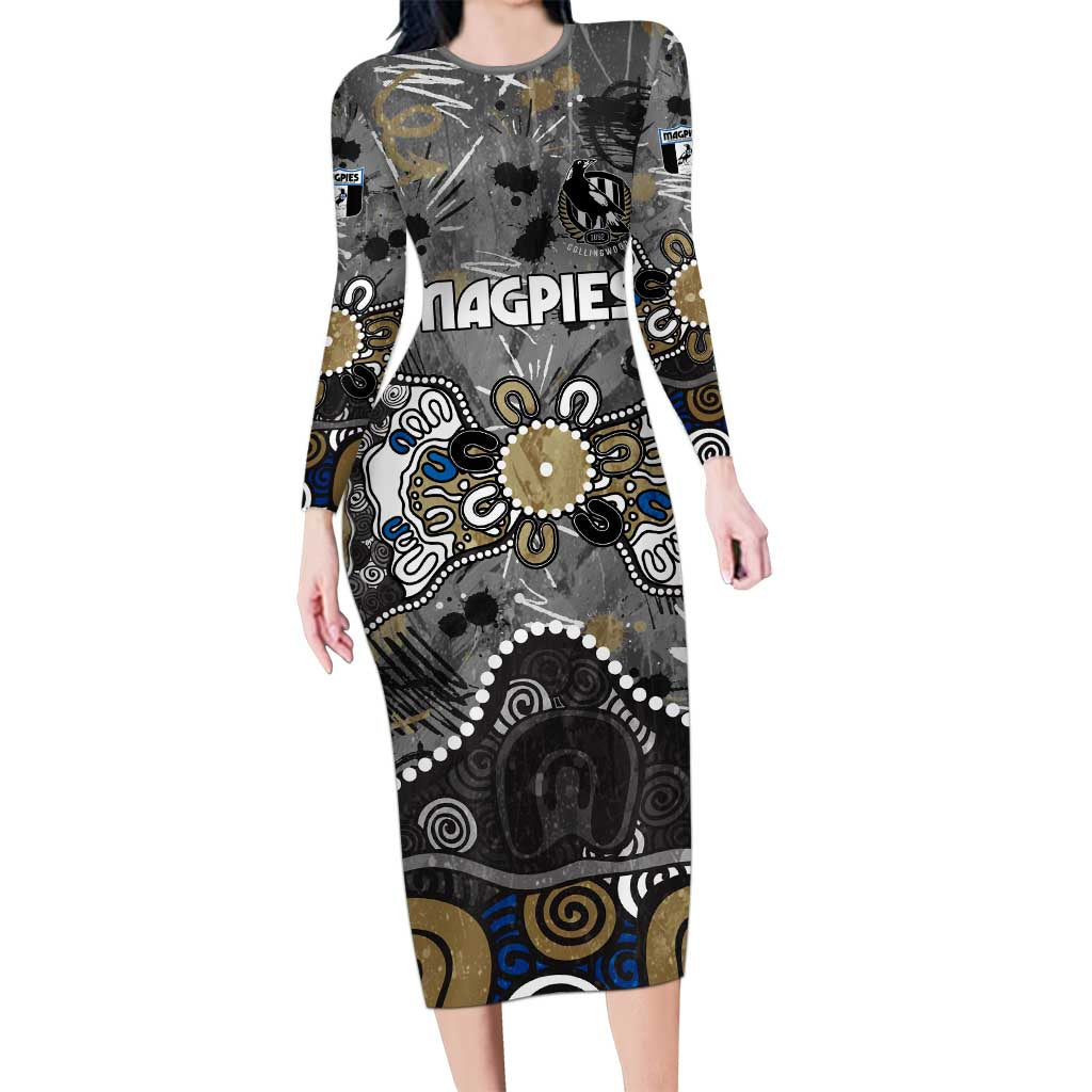 Personalized Collingwood Magpies Long Sleeve Bodycon Dress Aboriginal Dot Painting Graffiti Style