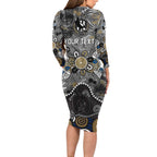 Personalized Collingwood Magpies Long Sleeve Bodycon Dress Aboriginal Dot Painting Graffiti Style