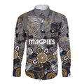 Personalized Collingwood Magpies Long Sleeve Button Shirt Aboriginal Dot Painting Graffiti Style