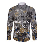 Personalized Collingwood Magpies Long Sleeve Button Shirt Aboriginal Dot Painting Graffiti Style
