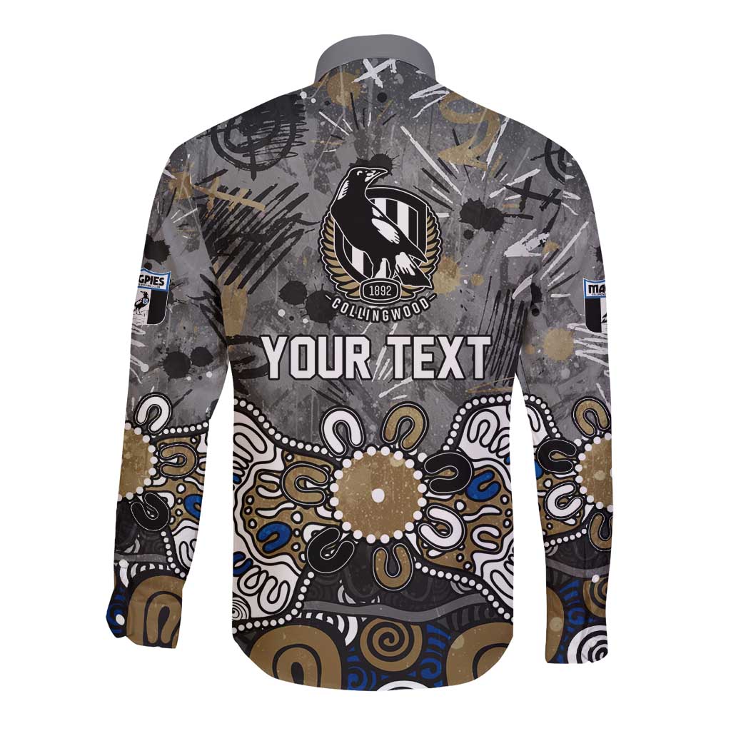 Personalized Collingwood Magpies Long Sleeve Button Shirt Aboriginal Dot Painting Graffiti Style