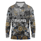 Personalized Collingwood Magpies Long Sleeve Polo Shirt Aboriginal Dot Painting Graffiti Style