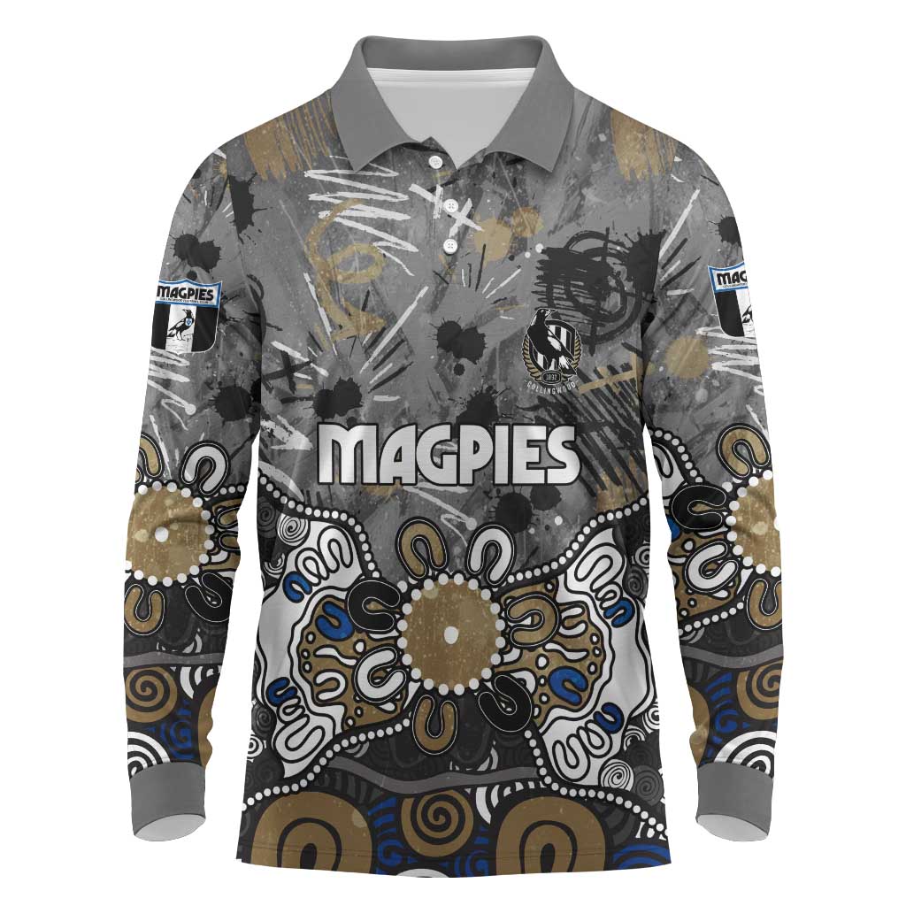 Personalized Collingwood Magpies Long Sleeve Polo Shirt Aboriginal Dot Painting Graffiti Style