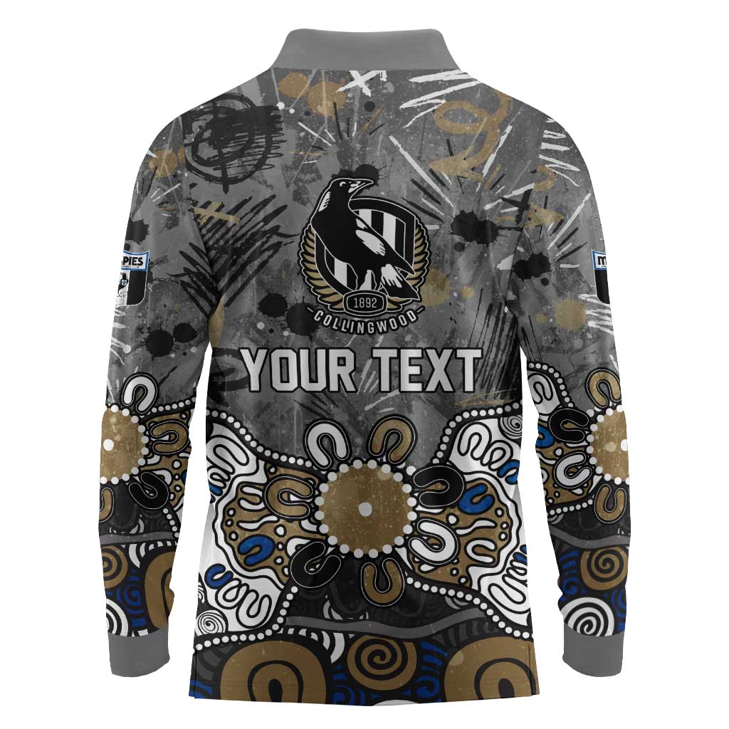 Personalized Collingwood Magpies Long Sleeve Polo Shirt Aboriginal Dot Painting Graffiti Style