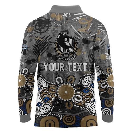 Personalized Collingwood Magpies Long Sleeve Polo Shirt Aboriginal Dot Painting Graffiti Style
