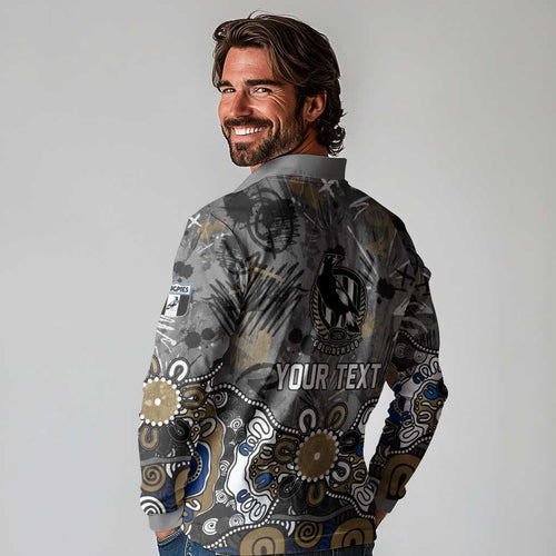 Personalized Collingwood Magpies Long Sleeve Polo Shirt Aboriginal Dot Painting Graffiti Style