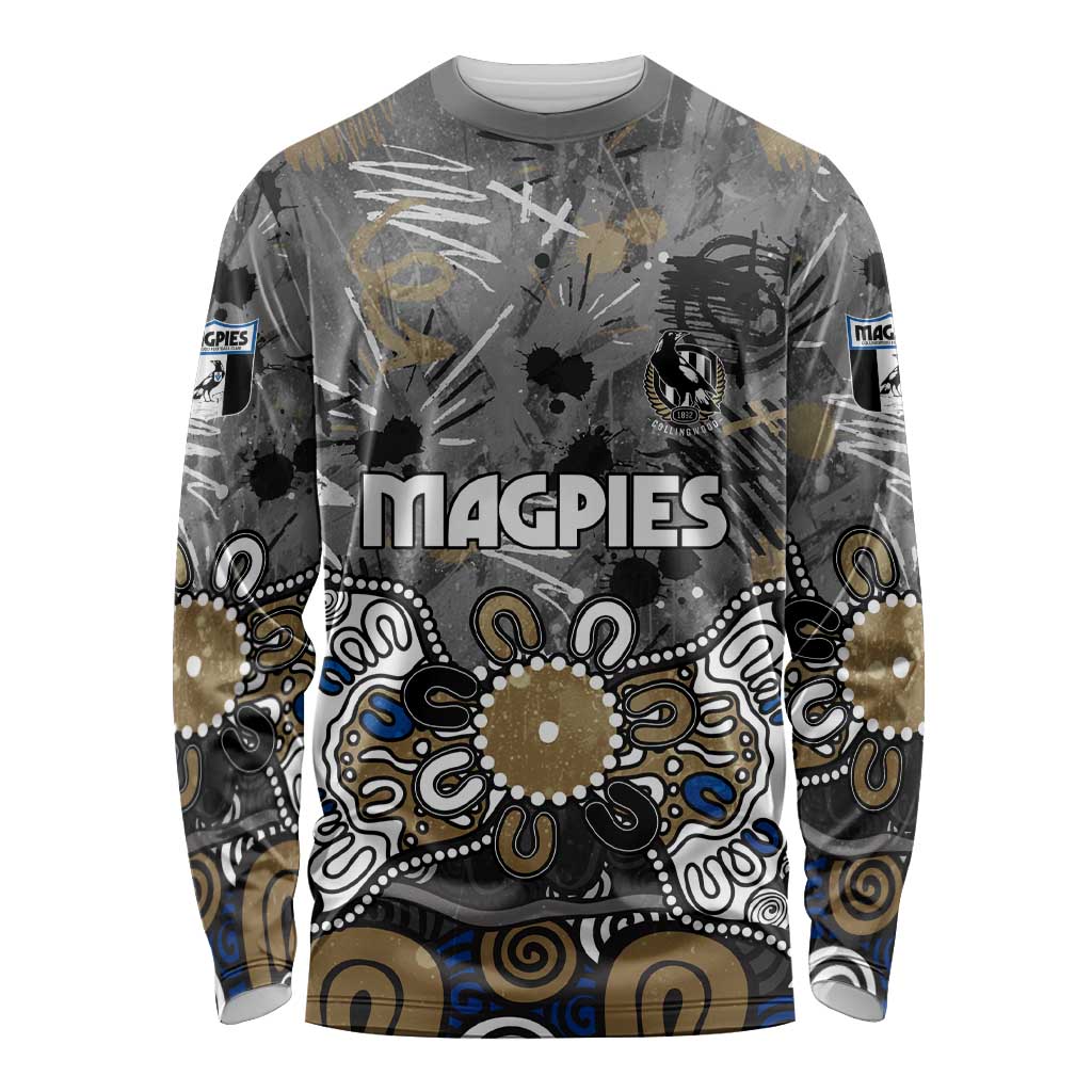 Personalized Collingwood Magpies Long Sleeve Shirt Aboriginal Dot Painting Graffiti Style