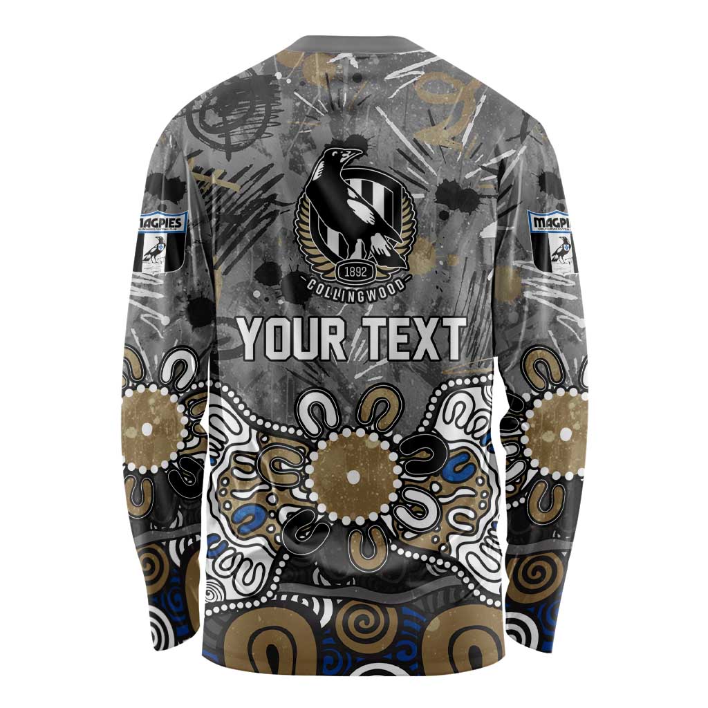 Personalized Collingwood Magpies Long Sleeve Shirt Aboriginal Dot Painting Graffiti Style