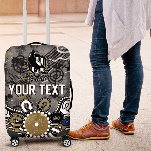 Personalized Collingwood Magpies Luggage Cover Aboriginal Dot Painting Graffiti Style