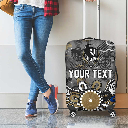 Personalized Collingwood Magpies Luggage Cover Aboriginal Dot Painting Graffiti Style